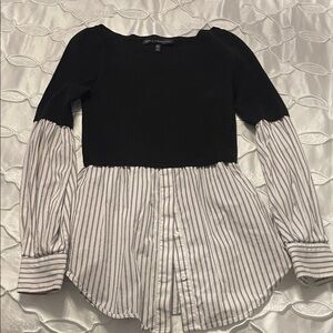 White House Black Market Black and White Button Down Shirt